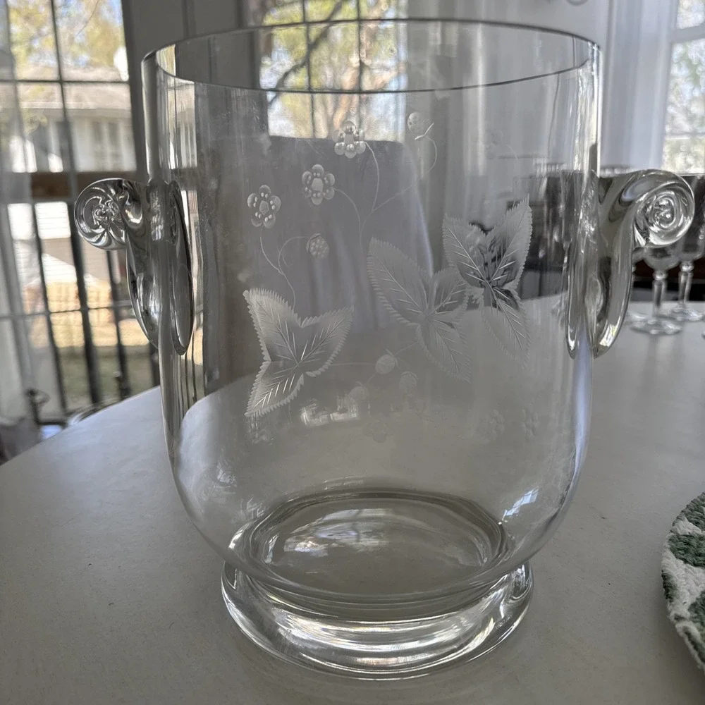 Mid Century Modern Elegant Crystal Wine Cooler Strawberry Leaf Cut Pattern